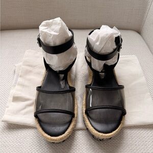 Karl Lagerfeld Black Espadrille Sandals with Clear Front Straps and Ankle Buckle